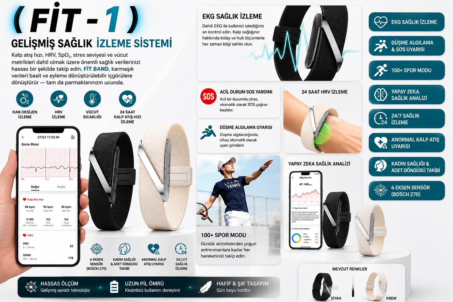 FIT-1 Gelişmiş Sağlık İzleme Bilekliği