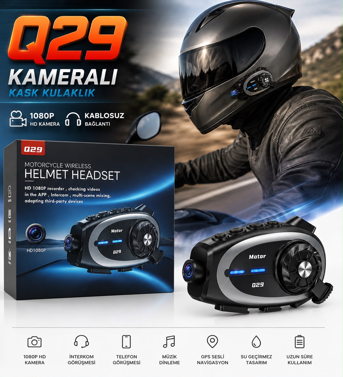 Q29 Kameralı Kask Kulaklık & Interkom